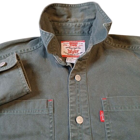 Levi’s VTG Olive Green Button Up Shirt/Shacket Kid's Small/Flaw - Picture 2 of 8